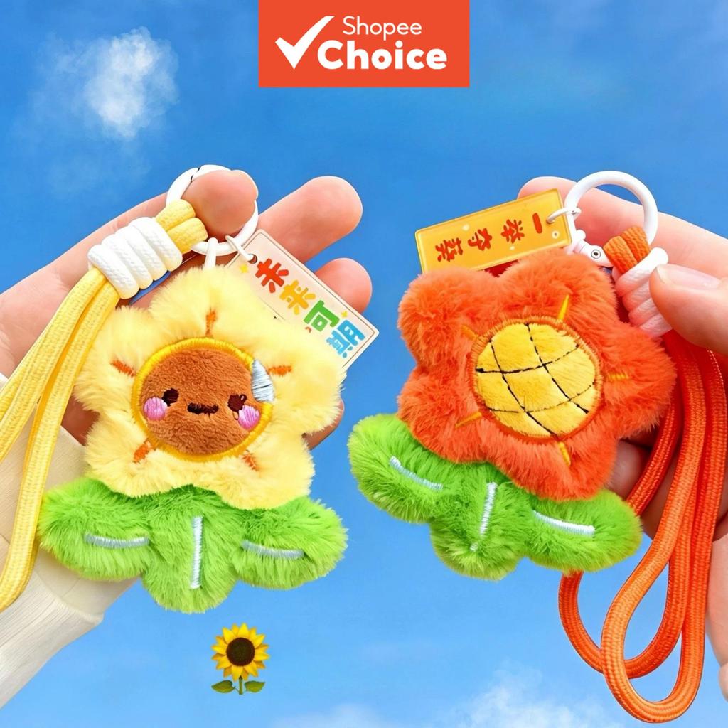 Charme de Bolsa de Pelúcia de Girassol Fofo, Chaveiro de Flor Kawaii para Mulheres e Meninas