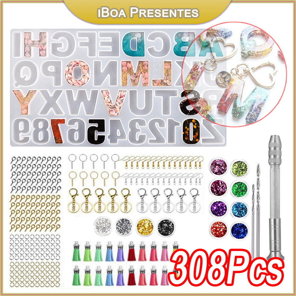 308peças Alfabeto Resina Silicone Forma Molde Epóxi Chaveiro Pronta Entrega
