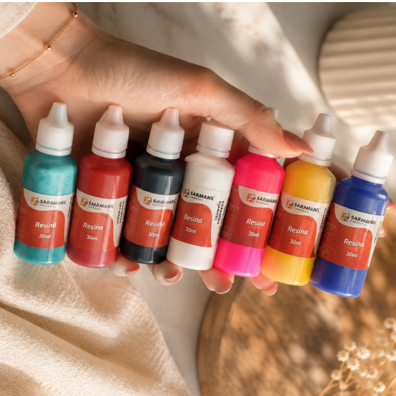 Kit 7 Pigmentos Líquidos Para Resina Epóxi Saramanil 30ml Colorido Artesanato DIY