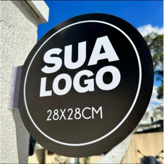 Placa Dupla Face Personalizada Uso Externo Redondo  Logo 28x28cm