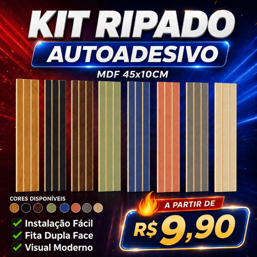 Kit Até 100 Placas Painel Ripado Autocolante Adesivo Decoração 45x10cm Para Parede Envio Imediato